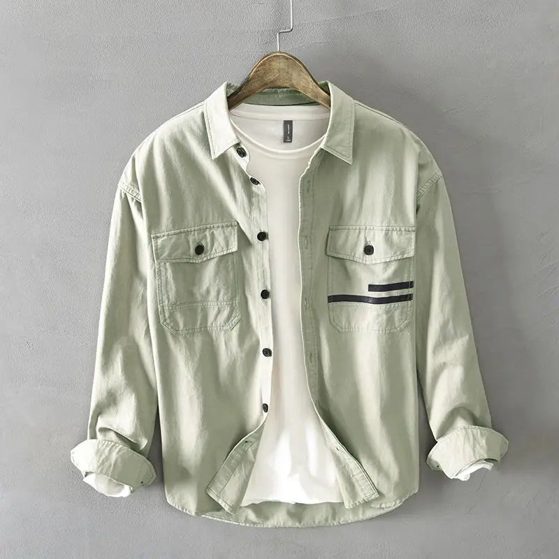 Brand Long-sleeved Shirts for Men in Spring and Autumn Hong Kong Style Casual Jackets Light and Mature Style Loose and Versatile
