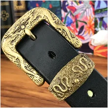 Brass Cowboy Belt Buckle Luxury Men Leather Belt Ceinture Homme Yellow Belts For Men Wide Male Strap Jeans Waist MBT0537