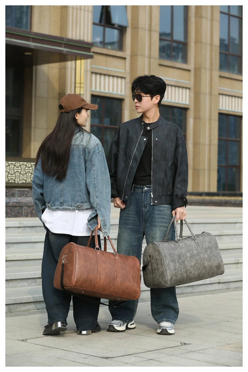 Soft Leather Travel Bag Large Capacity Fashion Weekend Bag Handle Bag Lightweight Sports Gym Bag With Separate Shoe Compartment