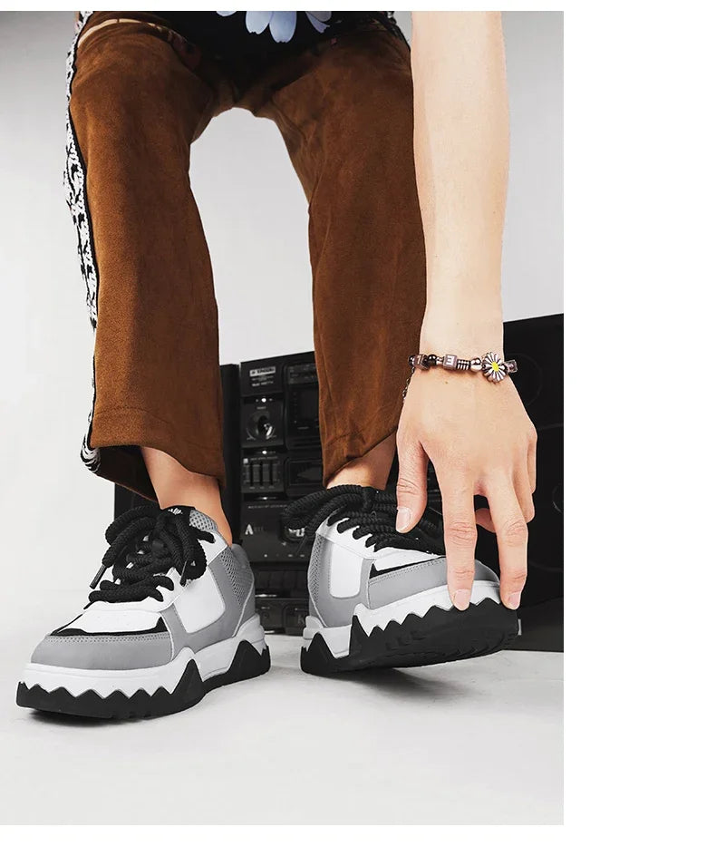 Sneakers Men Trendy Mixed Color Lace-up Thick-soled Casual Shoes Non-slip Shoe Round Toe Men Board Shoes Zapatillas Hombre