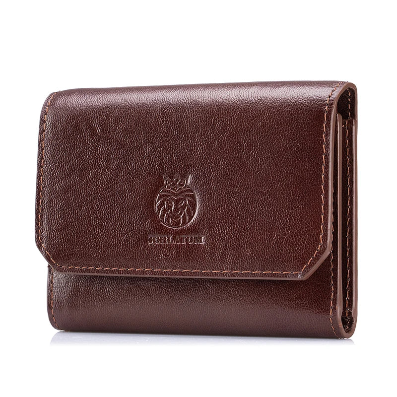 Genuine Leather Wallet For Men RFID Protection High Quality Trifold Short Purse With Coin Pocket Credit Card Slots