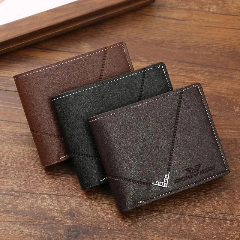 Men's Wallet Leather Short Multiple Holder Wallet Credit Card ID Card Holder Casual Business Double Fold Purses for Women Wallet