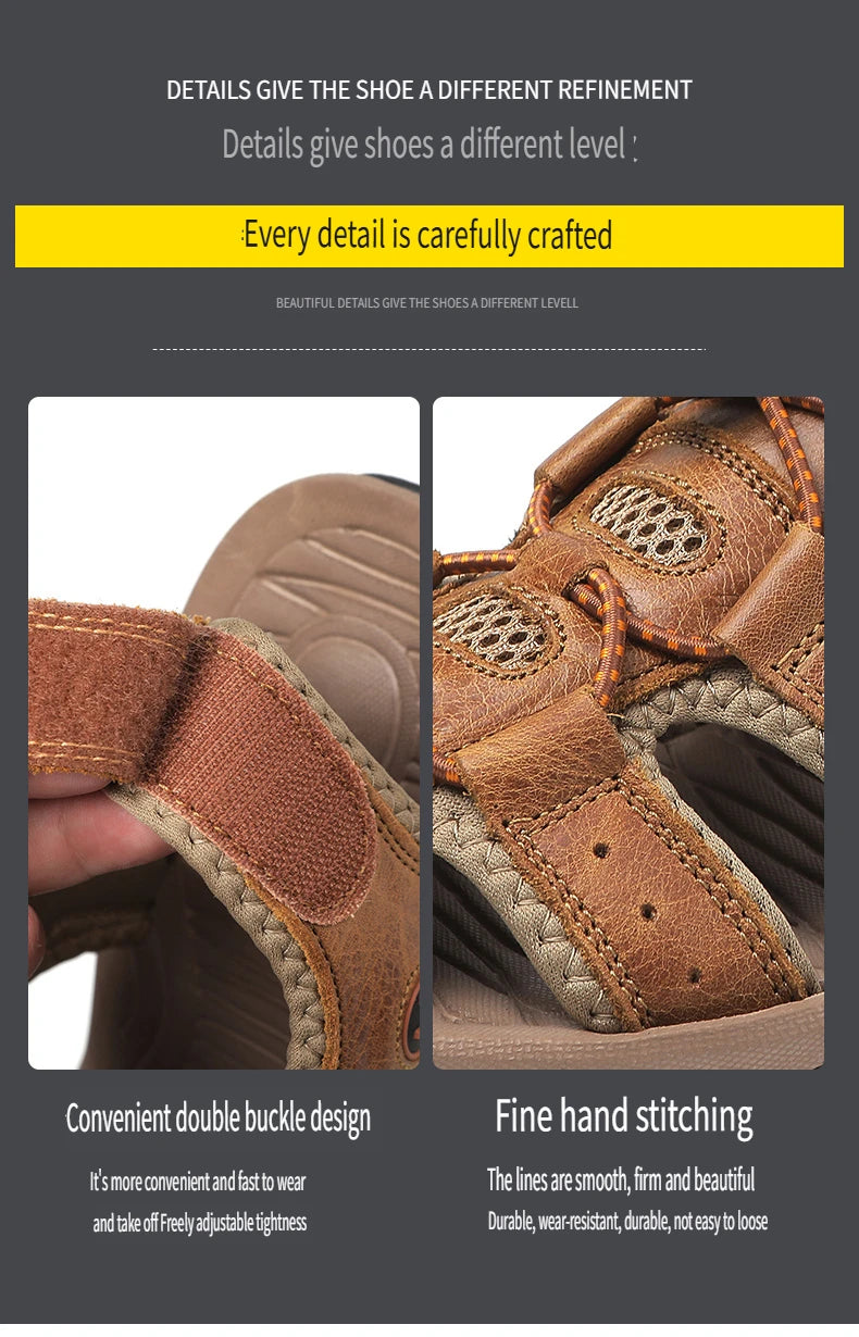 2025 Summer Men Sandals Leather Mens Casual Shoes Breathable Outdoor Sandals for Men Beach Shoes Slippers Fashion Roman Shoes