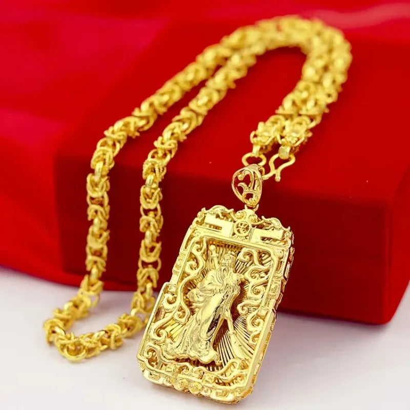 Goldpure 9999 24K real gold jewelry men's necklace Guanyin necklace Guanyin necklace pendant domineering luxurygift