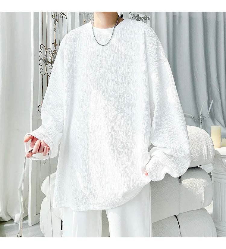 Men's High Street Long Sleeve T-Shirt - Trendy Casual Top Loose Fit Comfortable Wear, Modern Minimalist Style, Everyday Essentia