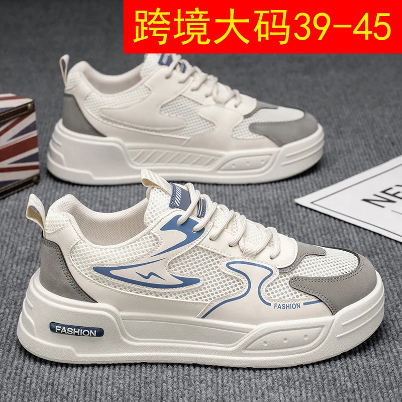 Men's Sneakers for Spring and Summer Are Breathable Fashionable Low-top Round-toe Lace-up and Color-blocked Sports Shoes