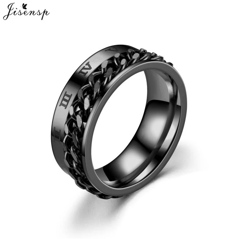 Stainless Steel Rotatable Chain Ring for Couples Jewelry Spinner Fidget Release Anxiety Ring Multifunctional Anillos De Ansiedad