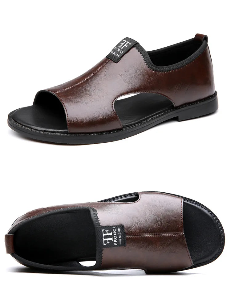 2025 Roman Sandals Summer new Men's Shoes Casual anti-skid driving leather shoes Breathable trendy soft soled Male sandals Homme