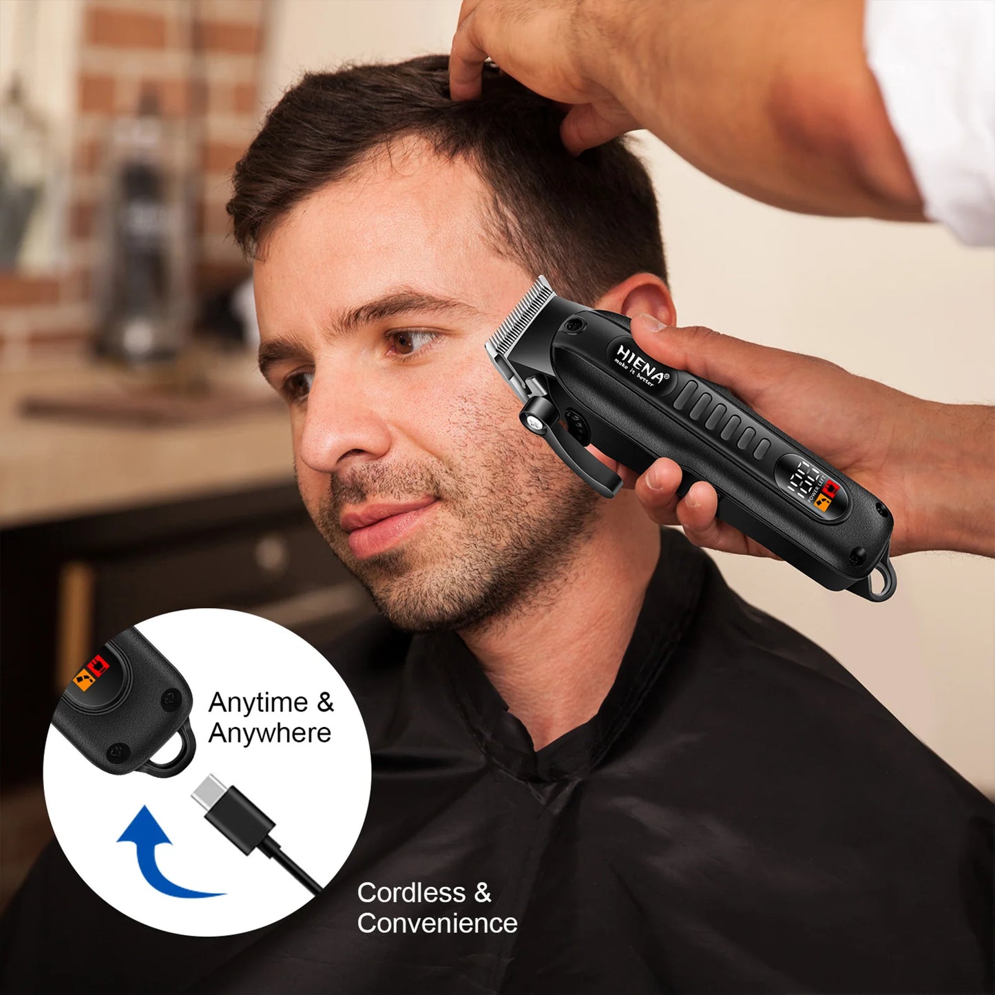 HYN-222 Professional Hair Clippers 5V1A Rechargeable Hair Trimmer Stainless Steel Blade Black Washable Head For Men Styling Tool