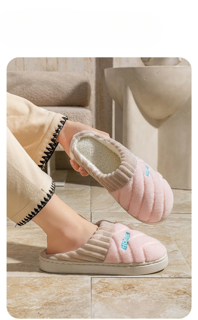 Women's Casual Home Slippers Soft Bottom Plush Slippers Anti-slip Thermal Slippers Indoor Winter Men's Fashion Casual Flats Slip