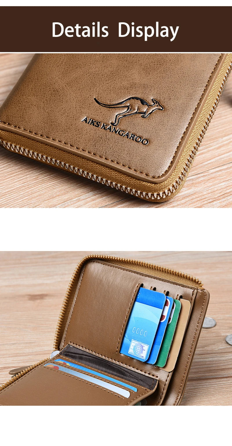 Men's Wallet PU Leather Business Card Holder Zipper Purse for Men RFID Protection Purses Luxury Designer Money Bag Male Gift