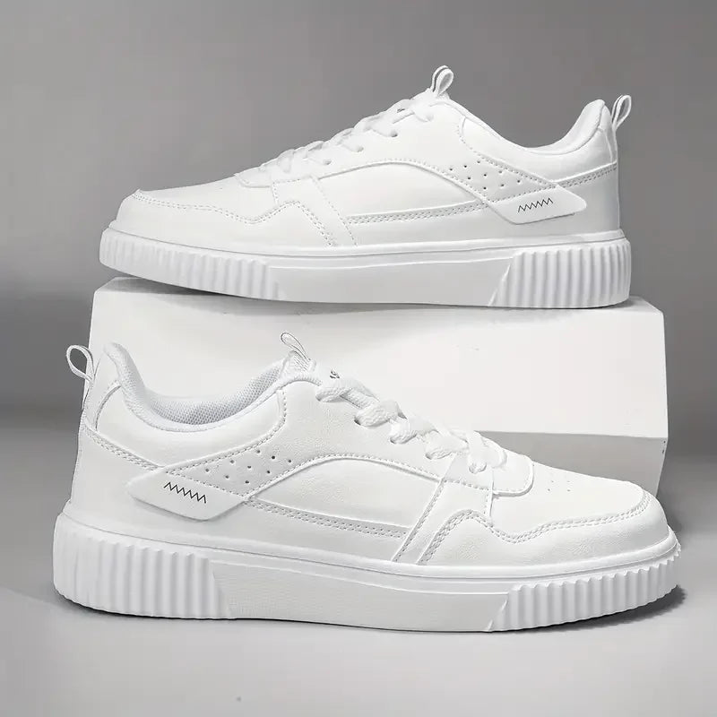 White Sneakers for Men New Casual Shoes PU Leather Tennis Shoe Non Slip Athletic Shoes Breathable Comfort Walking Shoes