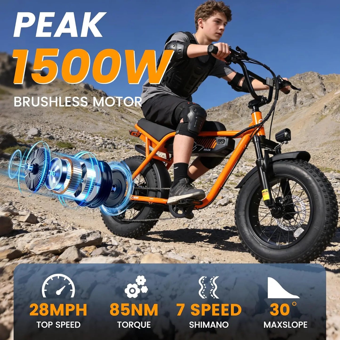 V101 Electric Dirt Motorcycle for Adults 16" x4.0 Fat Tire,48V13Ah, 28MPH, 7-Speed Dual Suspension, Dirt E-Mpoed, 50, Custom