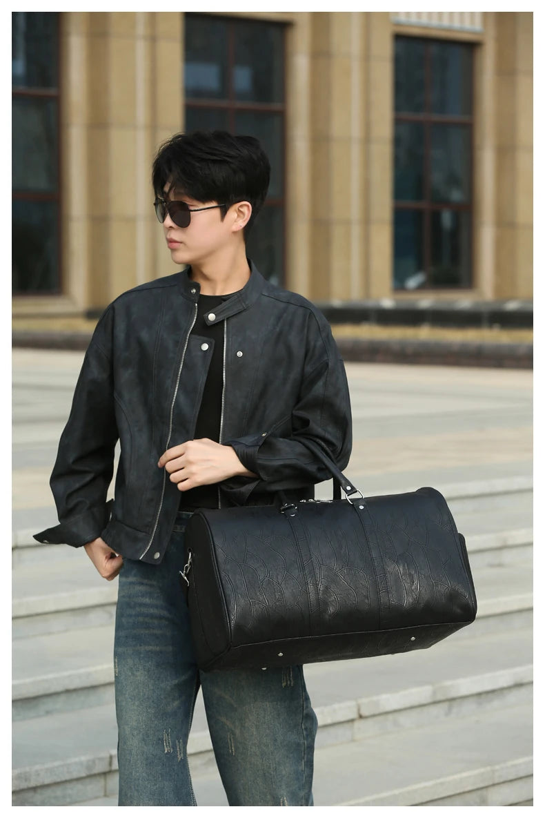 Soft Leather Travel Bag Large Capacity Fashion Weekend Bag Handle Bag Lightweight Sports Gym Bag With Separate Shoe Compartment