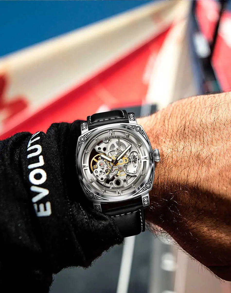 Relogios Masculino Glenaw Mens Watches Top Brand Luxury Personal Carving Watch Men's Stainless Steel Waterproof Watch Montre Hom