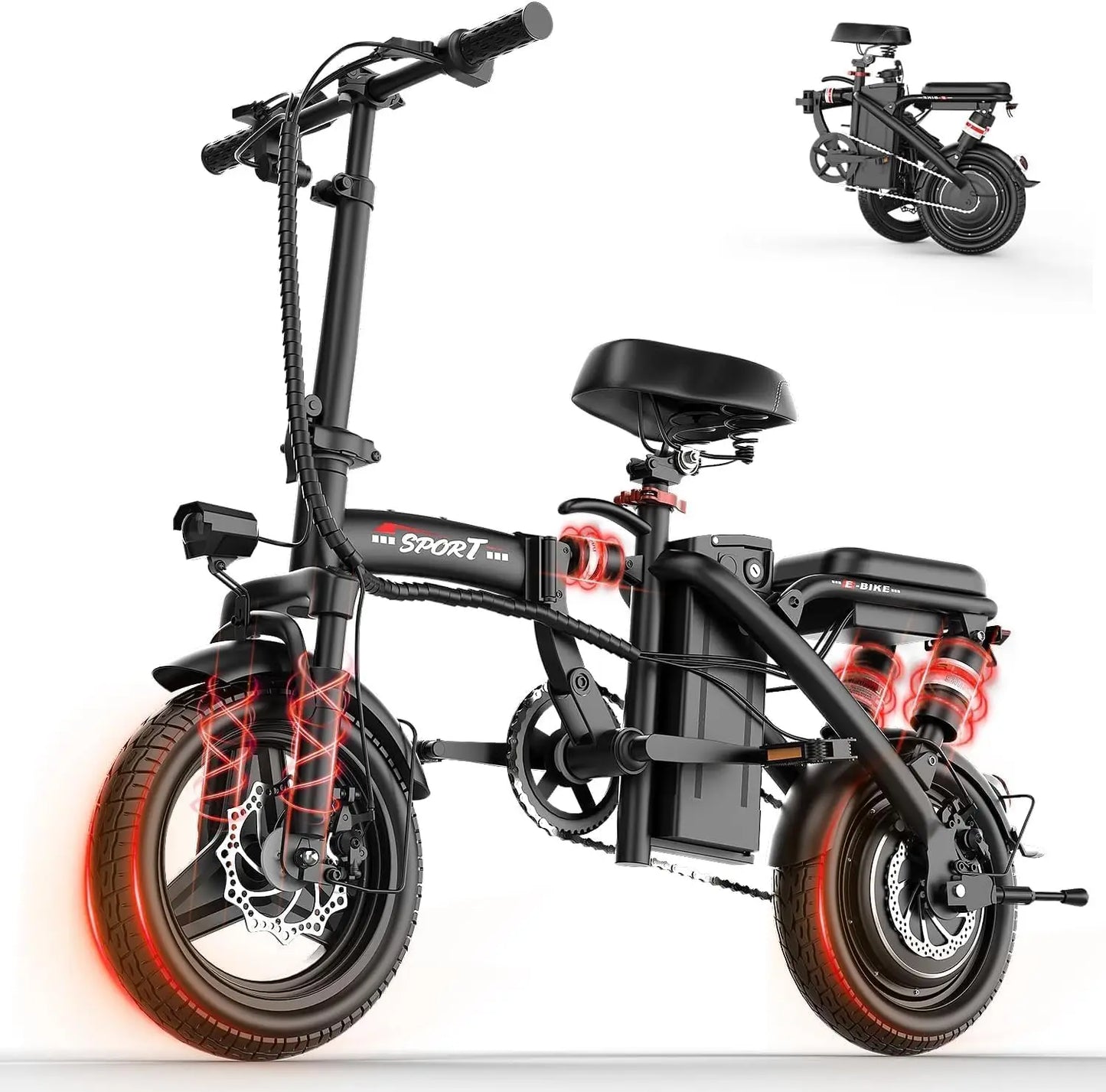 Electric Bike for Adults Teens, 800/1200W Peak Folding Ebike, 22/25MPH & 30/45 Miles Range, Dual Suspension & Dual, Customized