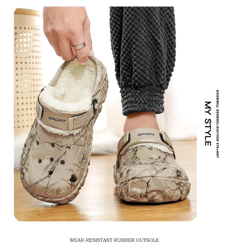 Waterproof cotton slippers for men winter 2024 new cashmere thickened warm waterproof non-slip indoor shoes