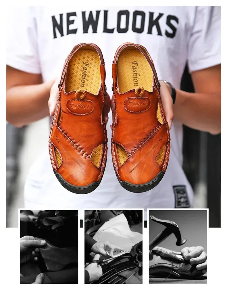 Summer Sandals Men Leather Classic Roman Sandals 2025 Slipper Outdoor Sneaker Beach Rubber Flip Flops Men Water Trekking Sandals