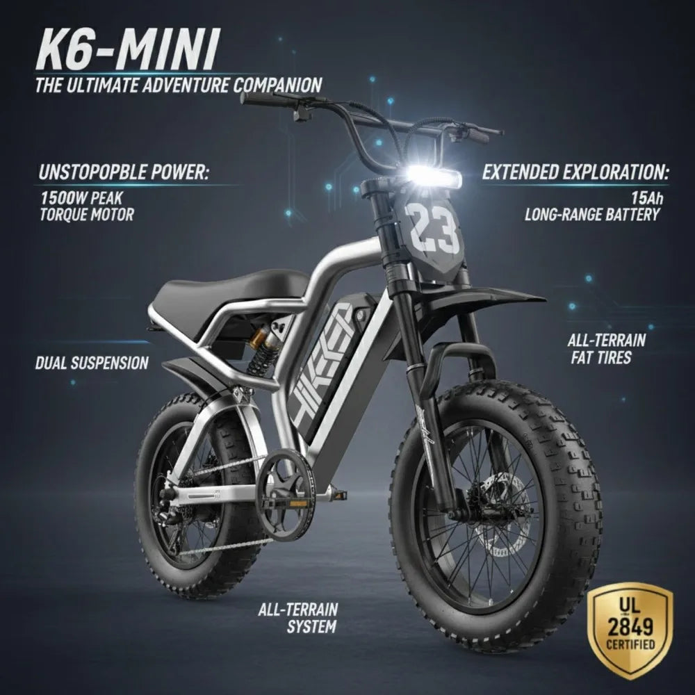 Electric Dirt Bike for Adults, 1500W-3000W Peak Ebike, 16"/20" Fat Tire All-Terrain E-Bike, Dual Suspension, Customized