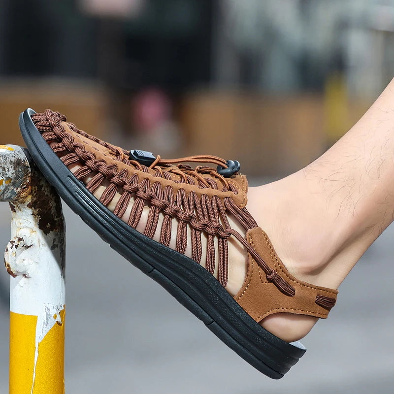 Men Sandals Summer Weave Shoes Boys Sandal Mens Sandles Outdoor Breathable Comfort Slip On Plus Big Size 45 46 Sandalias Hombre