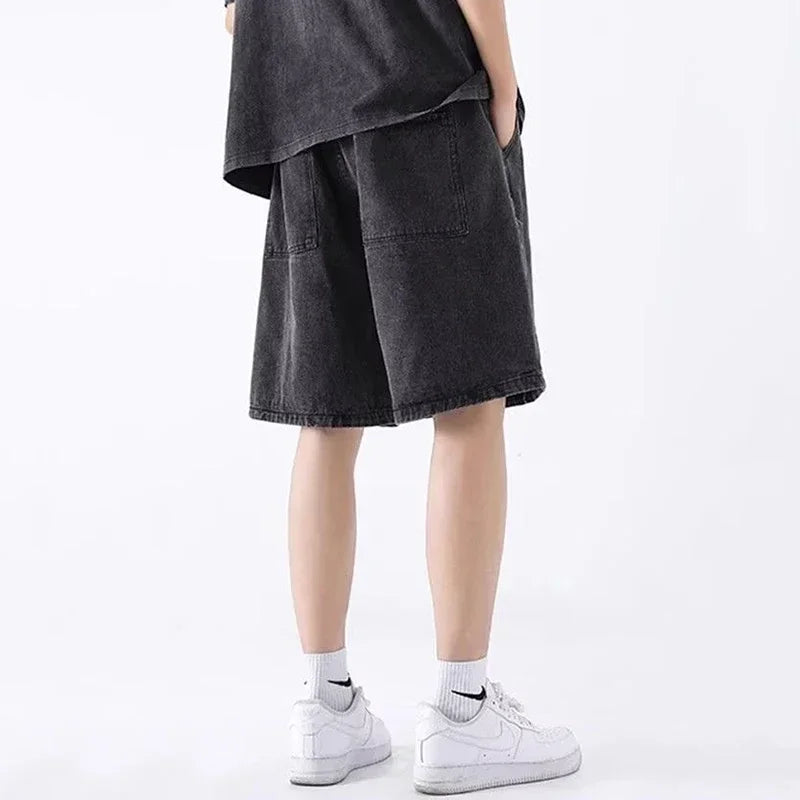 Men New Casual Shorts Male Summer Fashion Straight Leg Five Quarter Loose Fit Denim Pants High Street Wide Leg Baggy Pants