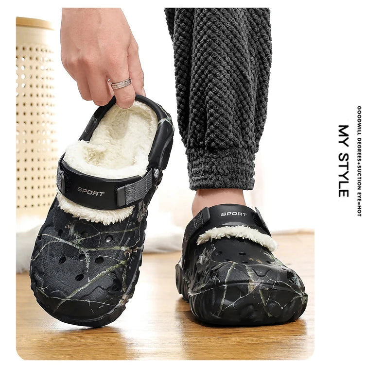Waterproof cotton slippers for men winter 2024 new cashmere thickened warm waterproof non-slip indoor shoes