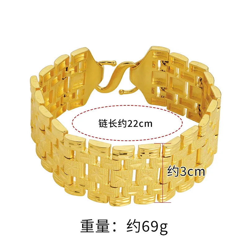 Real Gold Color Watch Chain Bracelet for Women Men Pure Adjustable Trendy Laser Chain for Women Fine Jewelry Gifts