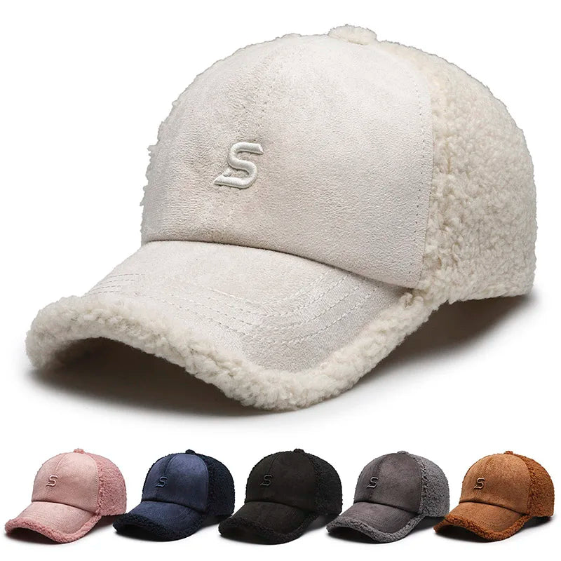 Baseball caps, outdoor warm caps, teddy velvet embroidered cold caps, stylish with warm hats