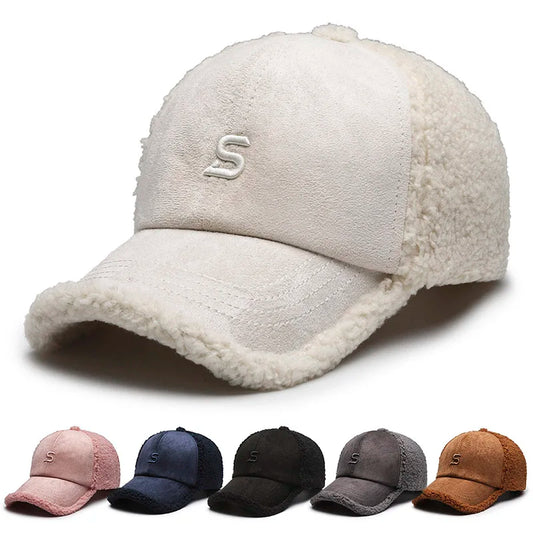 Baseball caps, outdoor warm caps, teddy velvet embroidered cold caps, stylish with warm hats