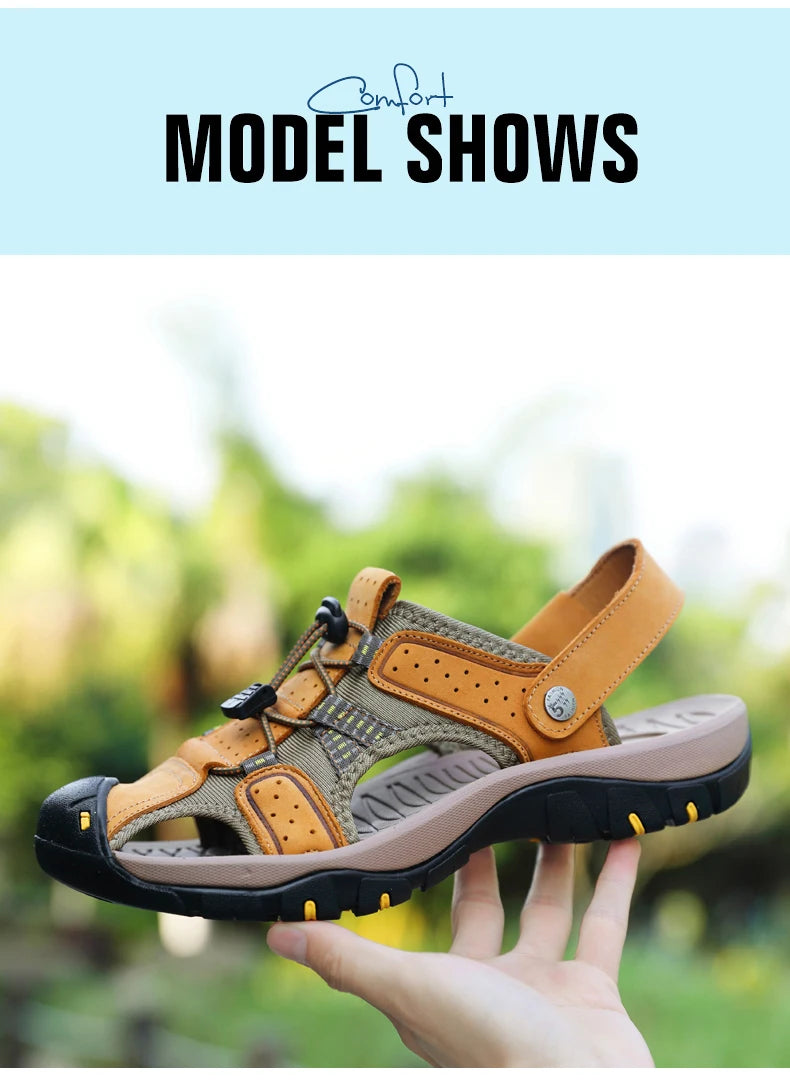 Genuine Leather Men Shoes 2023 Summer New Men's Beach Sandals Classic Men Outdoor Casual Sandals Slippers Plus Size 38-47