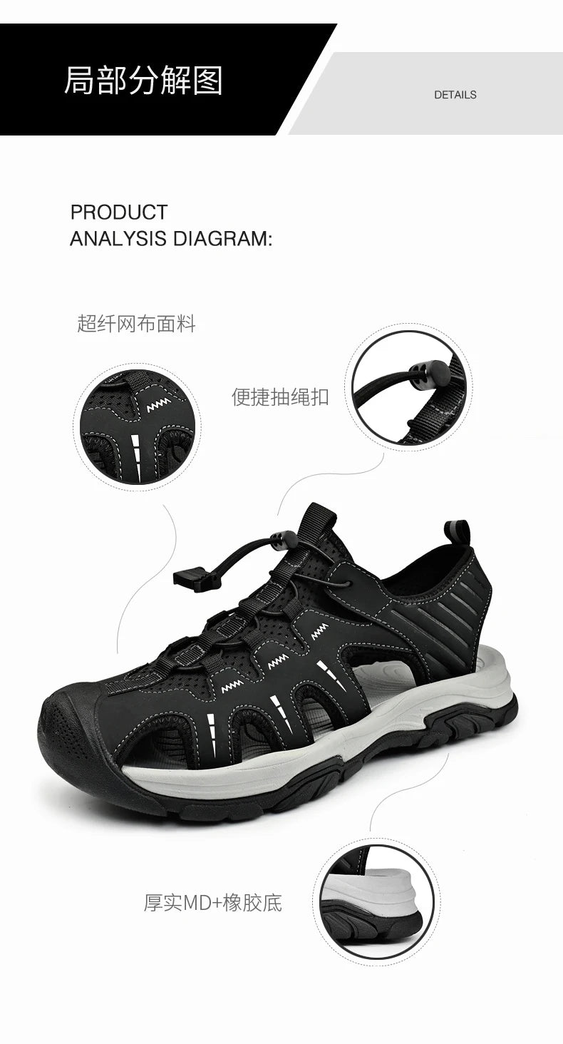 Jumpmore Fashion Men's Leather Sandals Summer Outdoor Hiking Shoes Size 38-45