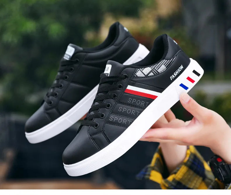 Men's Casual Sports Shoes for Men Lightweight PU Leather Sneakers  Breathable Mens Flat WhiteTennis Shoes