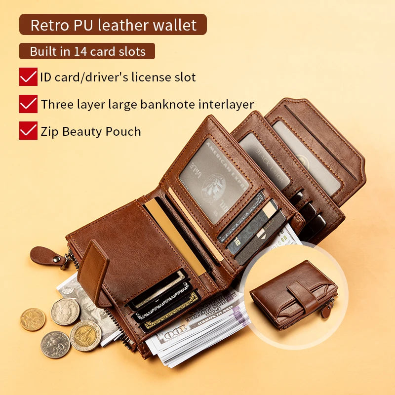 Men's Wallet New Leather Short Vintage Multi-card PU Leather Pop Gift Box Gift