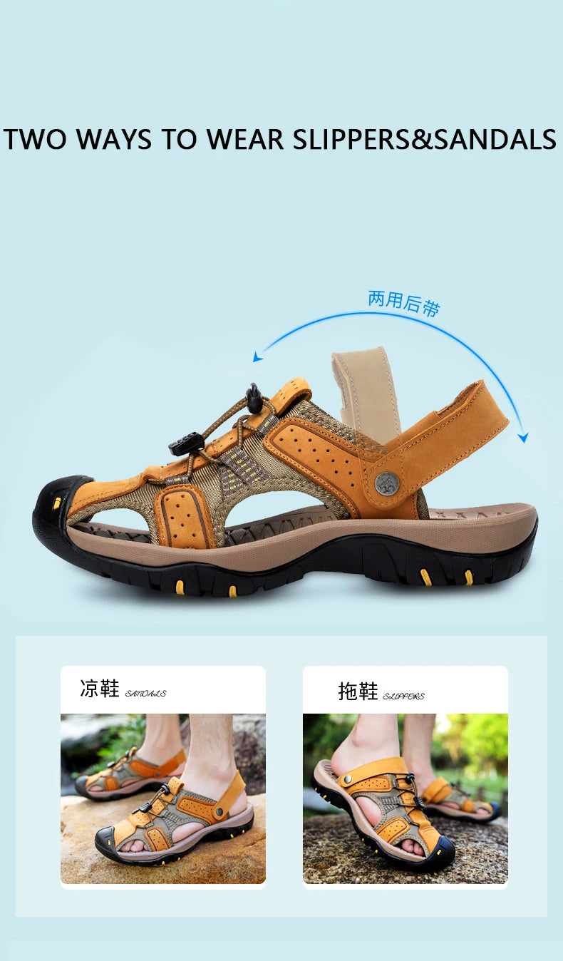Genuine Leather Men Shoes 2023 Summer New Men's Beach Sandals Classic Men Outdoor Casual Sandals Slippers Plus Size 38-47