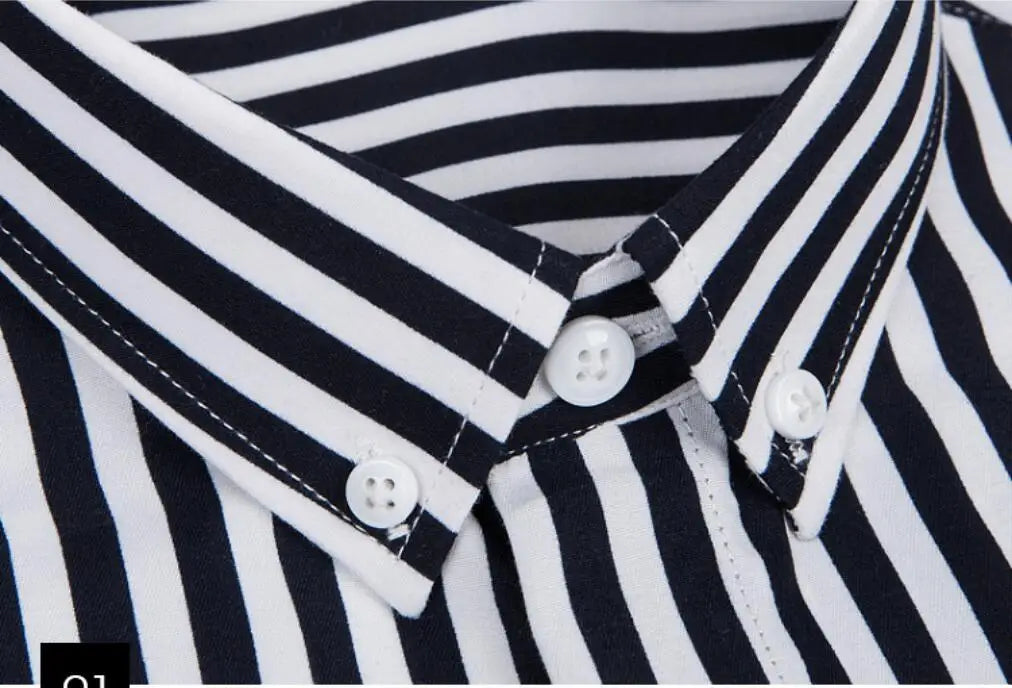 Men's Classic Striped Shirt, Single-breasted Long-sleeved Shirts Autumn New Men Top Red Blue Black Slim Version Male Chemise