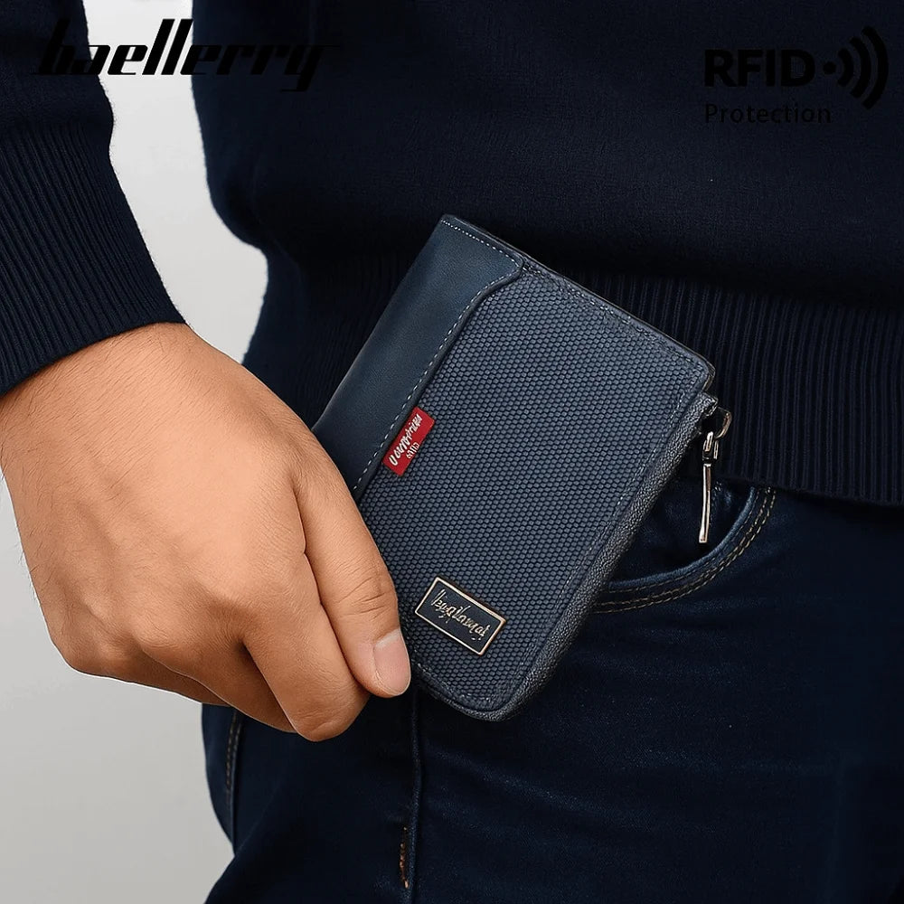 Fashion PU Leather Men's Wallet Multi-functional Zipper Closure Business Wallet Large Capacity Square Short Card Bag Male