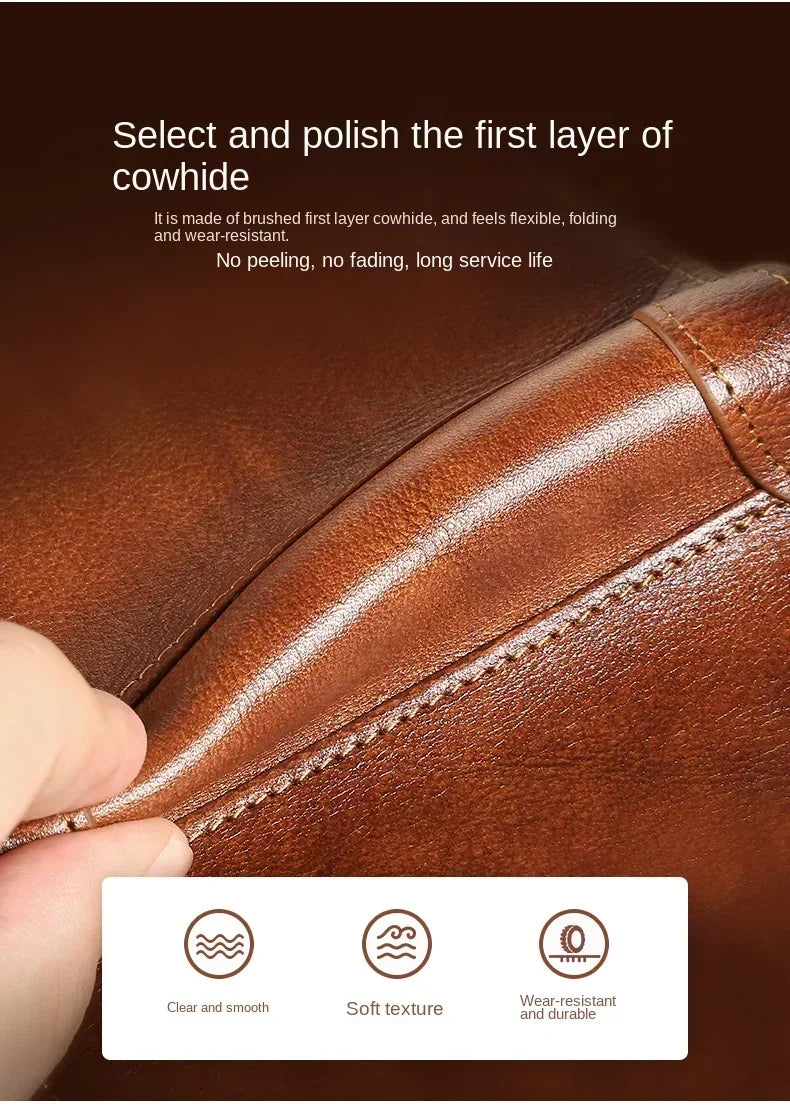 Men Wallet Genuine Leather Rfid Blocking Trifold Wallet Vintage Thin Short Multi Function ID Credit Card Holder Male Purse Money