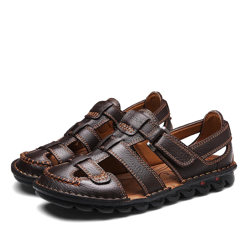 New Summer Genuine Leather Roman Men's Sandals Business Casual Shoes Outdoor Beach Wading Slippers Men's Shoes Big Size 48