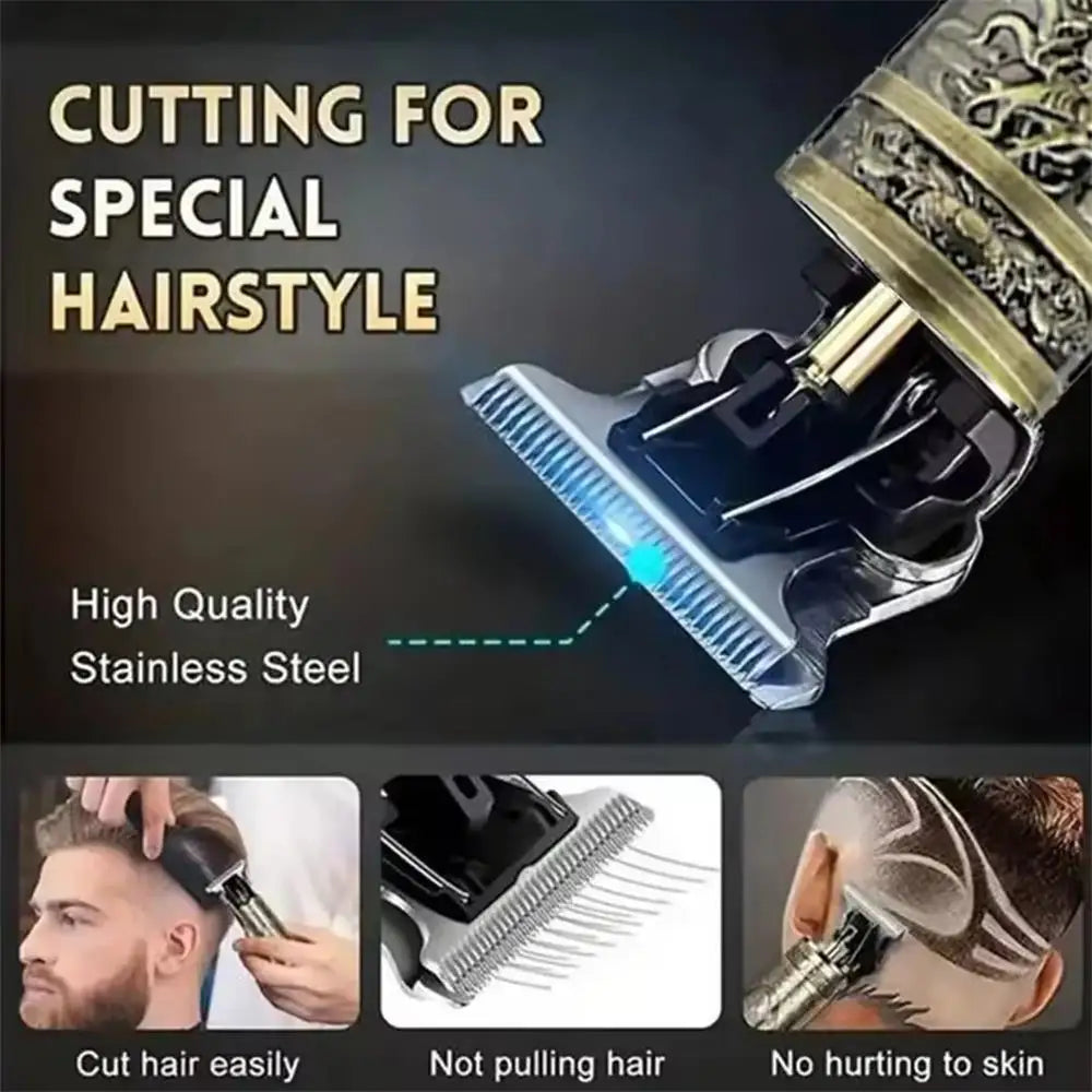 Professional Men's Electric Hair Clipper with LCD Display, USB Rechargeable for Faded Haircuts, Barber-Grade Trimmer