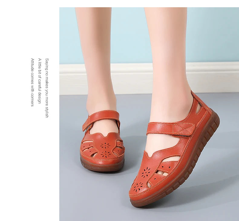 Sandals Summer Breathable Leather Slippers Women Fashion Non-Slip Casual Roman Shoes Ladies Sandals on Sale Off White Shose