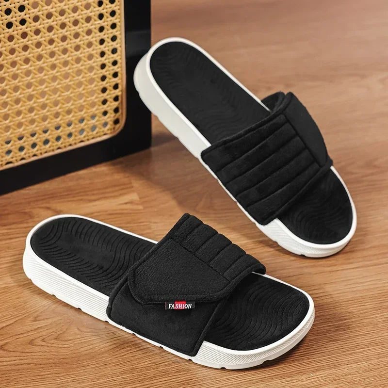 Men's Fashion Slippers Solid Color Flat Heel Retro Style Solid Color Ultra-light Soft Sole Silent Home Suede Casual Shoes