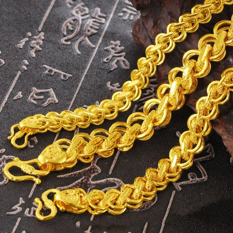 Real Gold color Chain Bracelet for men Pure Adjustable Fried Dough Twists Chain for Women Fine Jewelry Gifts