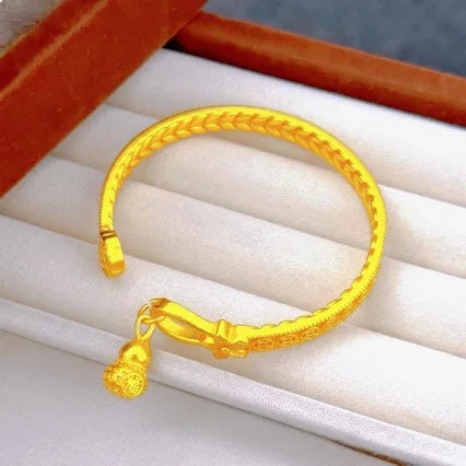 Gourd Open Bangle Women's 24K Gold AU999 - Gold gourd bangle, adjustable size for dating occasions