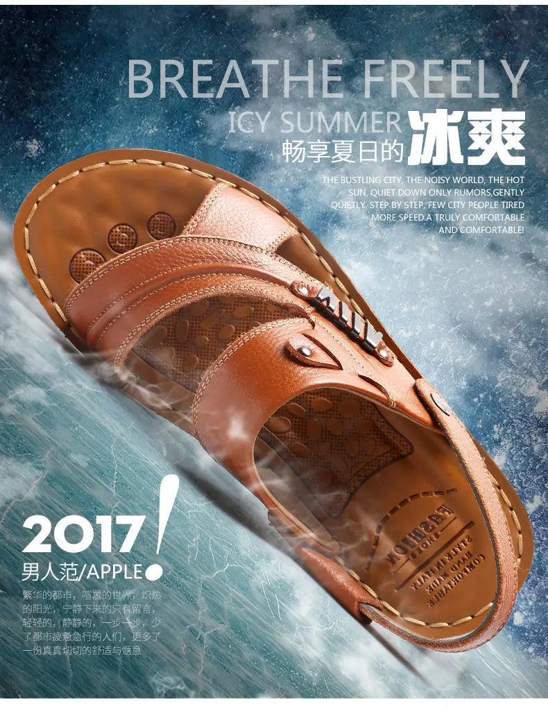 Men's Sandals Fashion Casual Leather Sandals Outdoor Non Slip Trekking Sandalias Summer New Beach Shoes for Man Designer Slipper