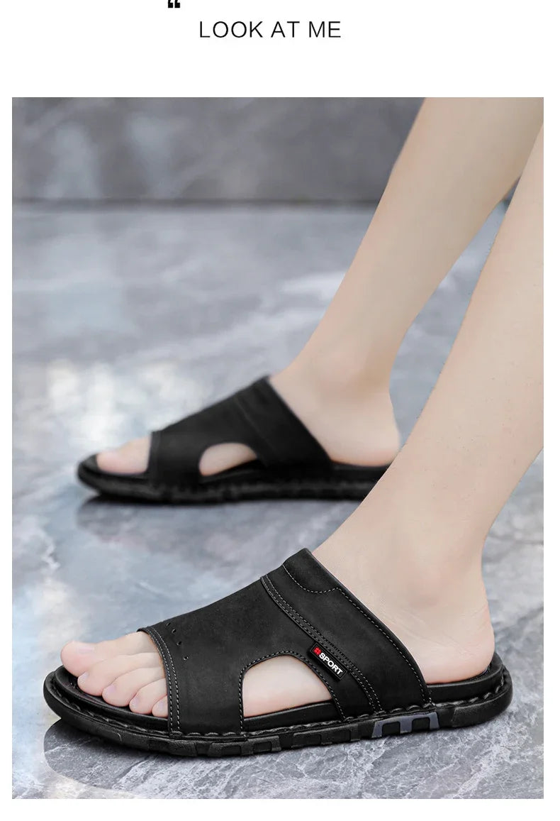 2025 Mens Slippers Summer Casual Shoes Beach Sandals Outdoor Slides Walking Comfort Leather Luxury Designer Fashion Lightweight