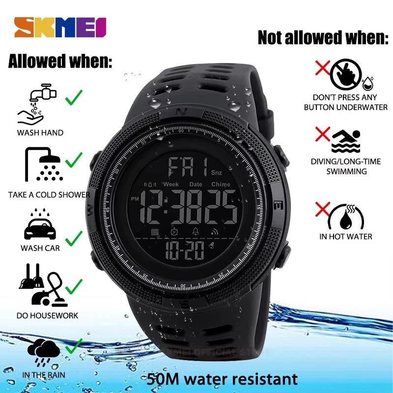Men's Sports Watch - Waterproof Digital Wristwatch with Alarm, Shockproof - Outdoor Army Reloj Hombre