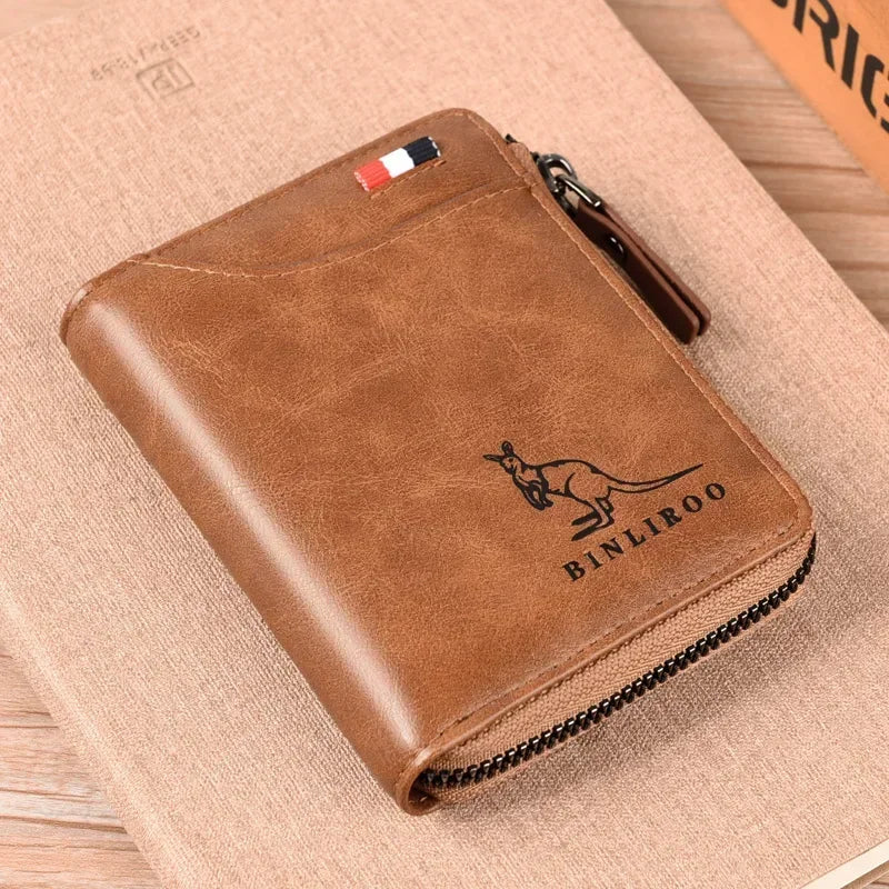 Leather Men’s Wallet Luxury Mens Purse Male Zipper Card Holders with Coin Pocket Rfid Wallets Gifts for Men Money Bag