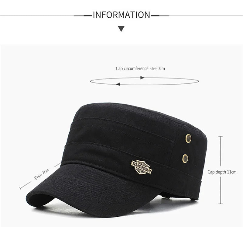 Men  Cap Summer Autumn Casual Cadet Hat Flat Top Caps Female Vintage Hats Bone Man Cap Fashion Shade Cotton Cap