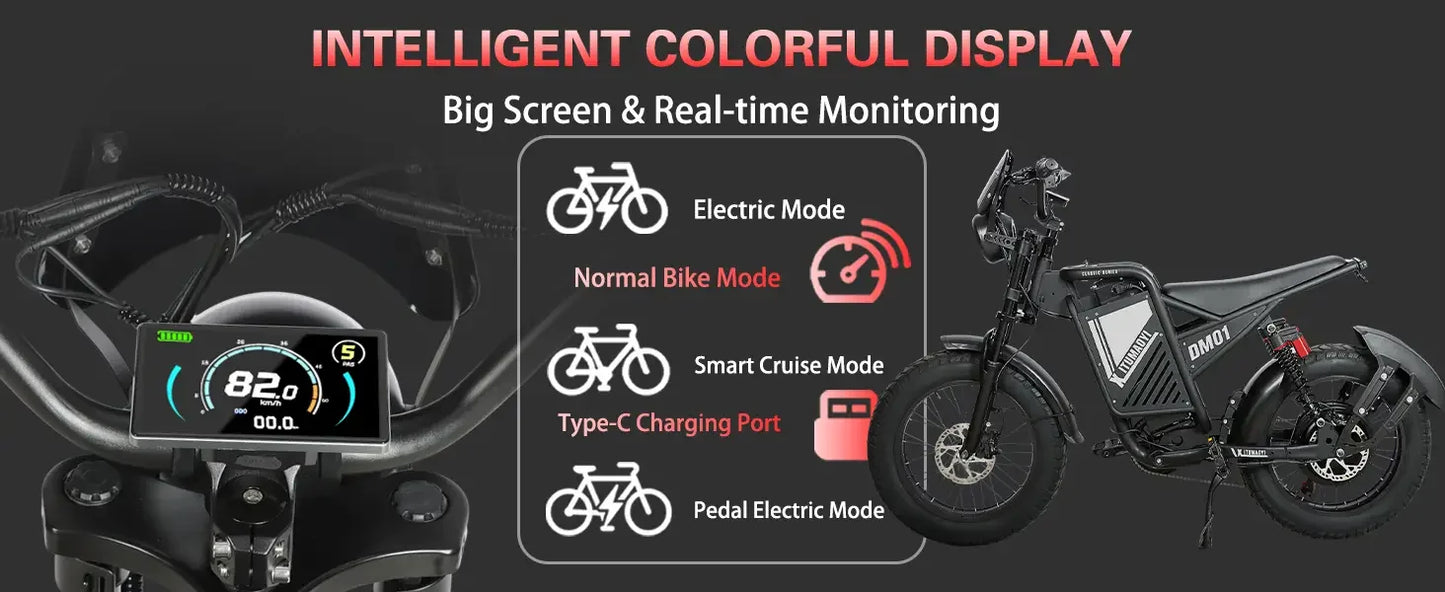 BAOLUJIE DM01 Electric Motorcycle 2000W Moto Electric Bicycle 60V30AH Battery Color Display 42 MPH EBike UL2849【1 Year Warranty】