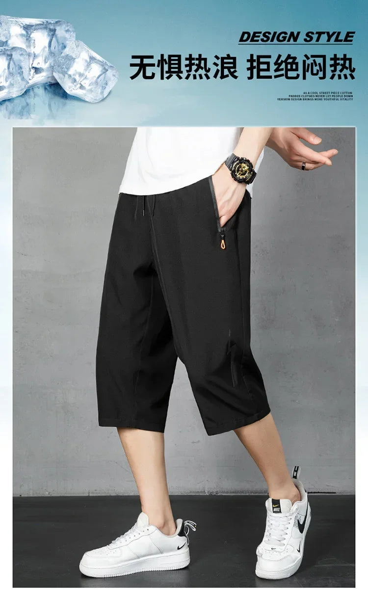 Men's Shorts Summer Thin Soft Cropped Pants Sports Casual Straight Shorts Oversize Sweatpants Quick Drying Jogger